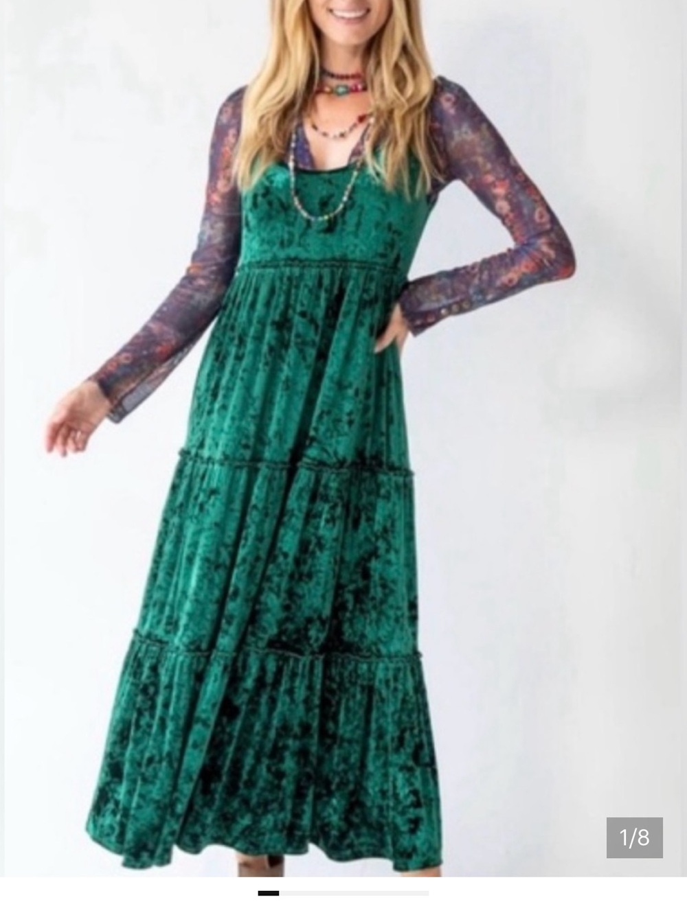 Natural Life Velvet Tiered Maxi Dress Navy Blue Boho Whimsigoth XL plus Karlie - Picture 6 of 6